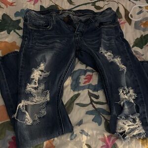 Women’s Distressed Dark Blue Boyfriend Jeans